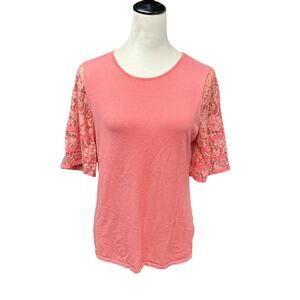 Romantic Lace Sleeve Top Roz & Ali Coral Feminine Modern Vintage M